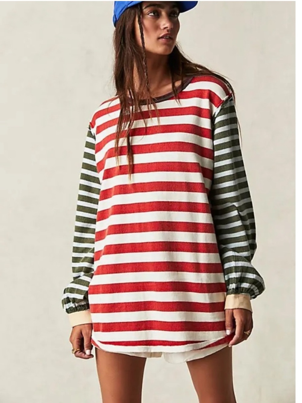 NWOT We The Free by Free People Sawyer Stripe Tee Size XL in Red/White/Green